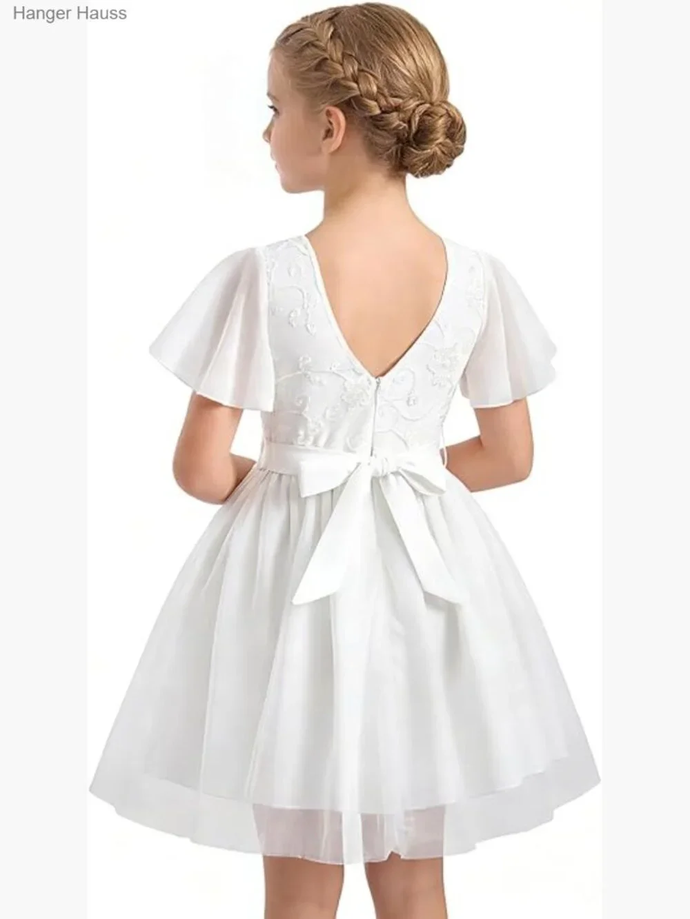 Floral Lace Back Tulle Tutu Dress - Elegant Princess Gown for Girls